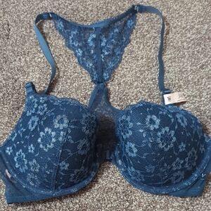 Victoria's Secret Navy Blue Shimmer Lace Front Close Demi Bra. New With Tags